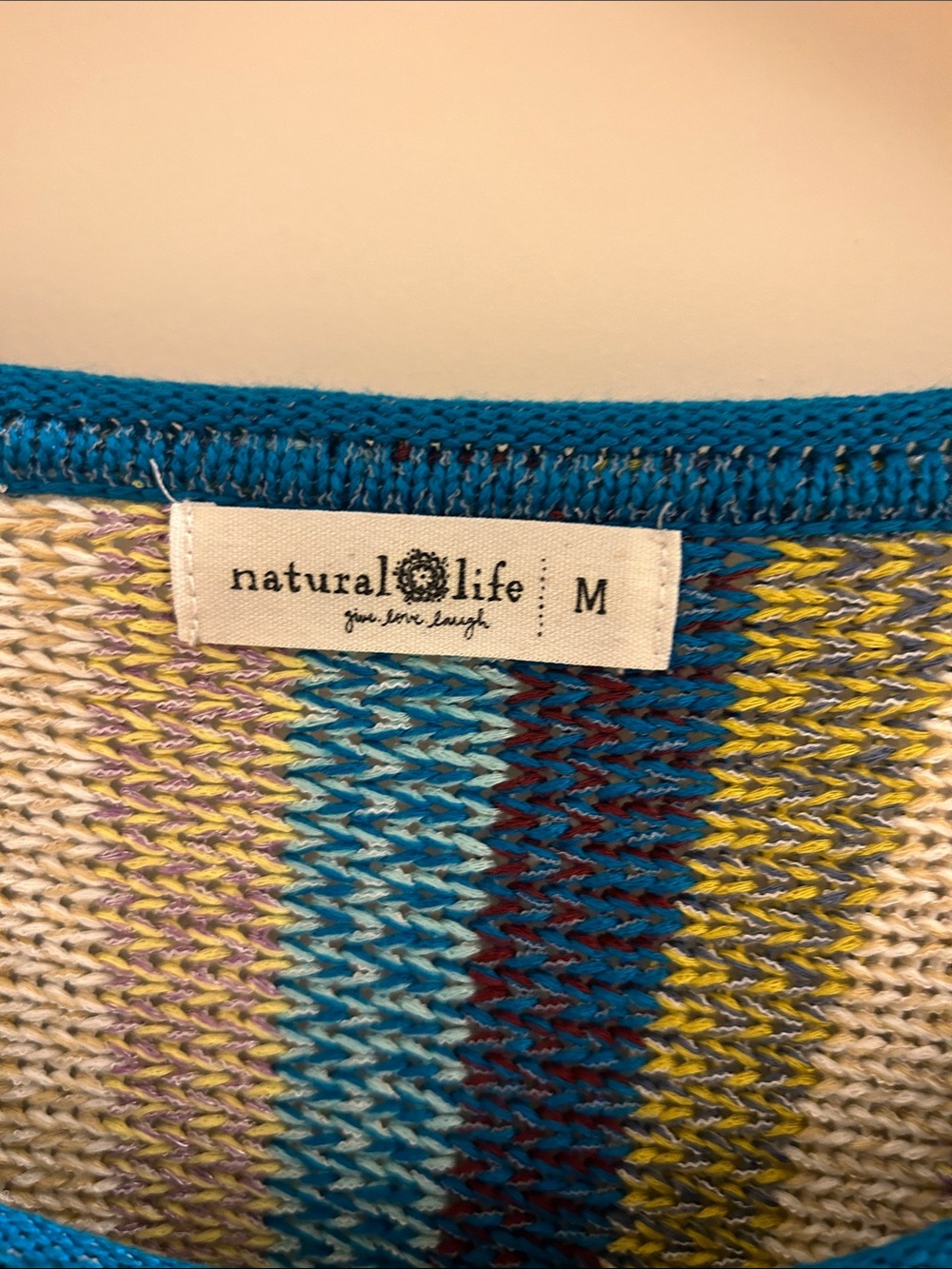 Natural Life Striped Lightweight Knit Sweater - Teal/Blue/Yellow - Picture 2 of 3